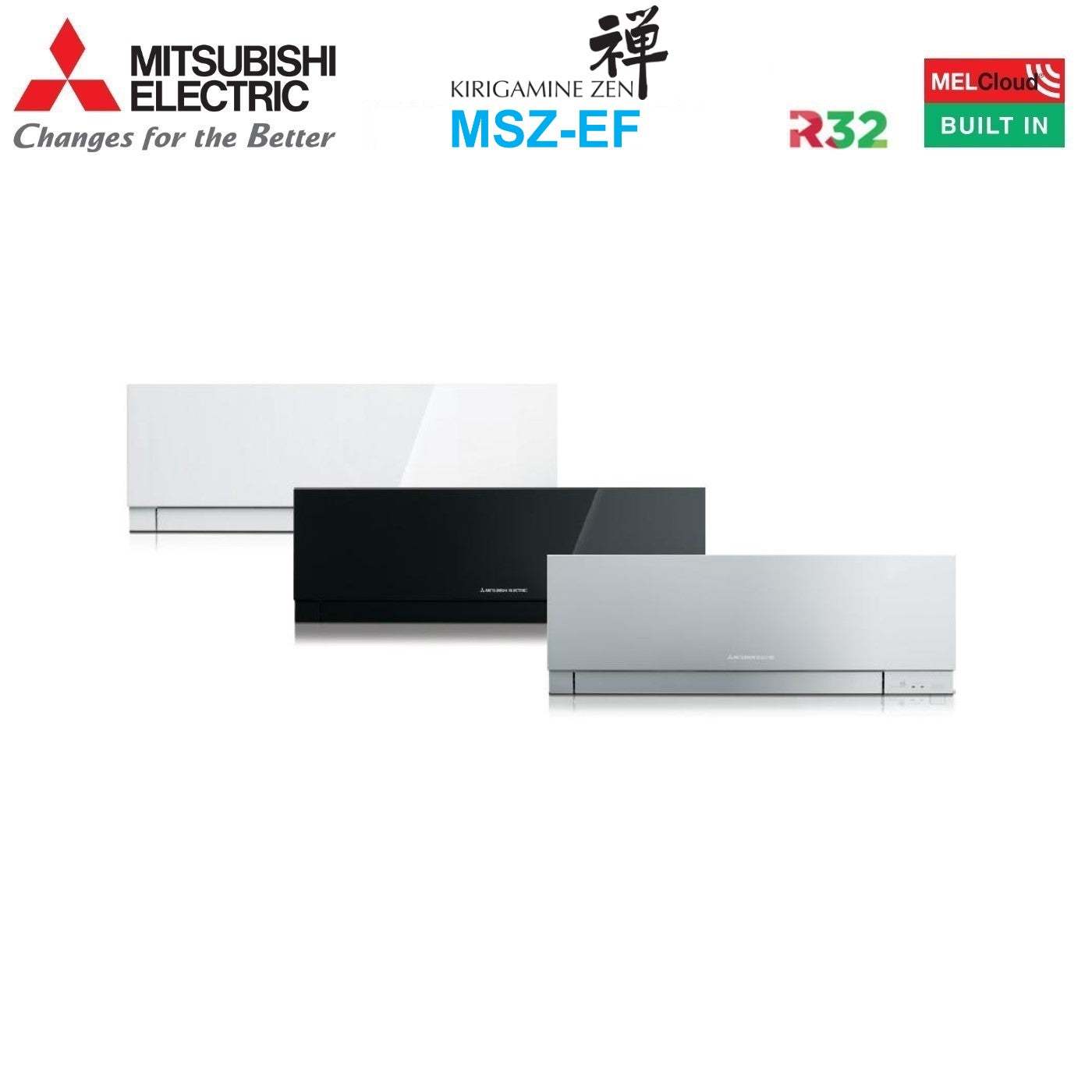 Unità Interna a Parete Mitsubishi Electric Kirigamine Zen Black 9000 Btu MSZ-EF25VGKB R-32 Wi-Fi Integrato