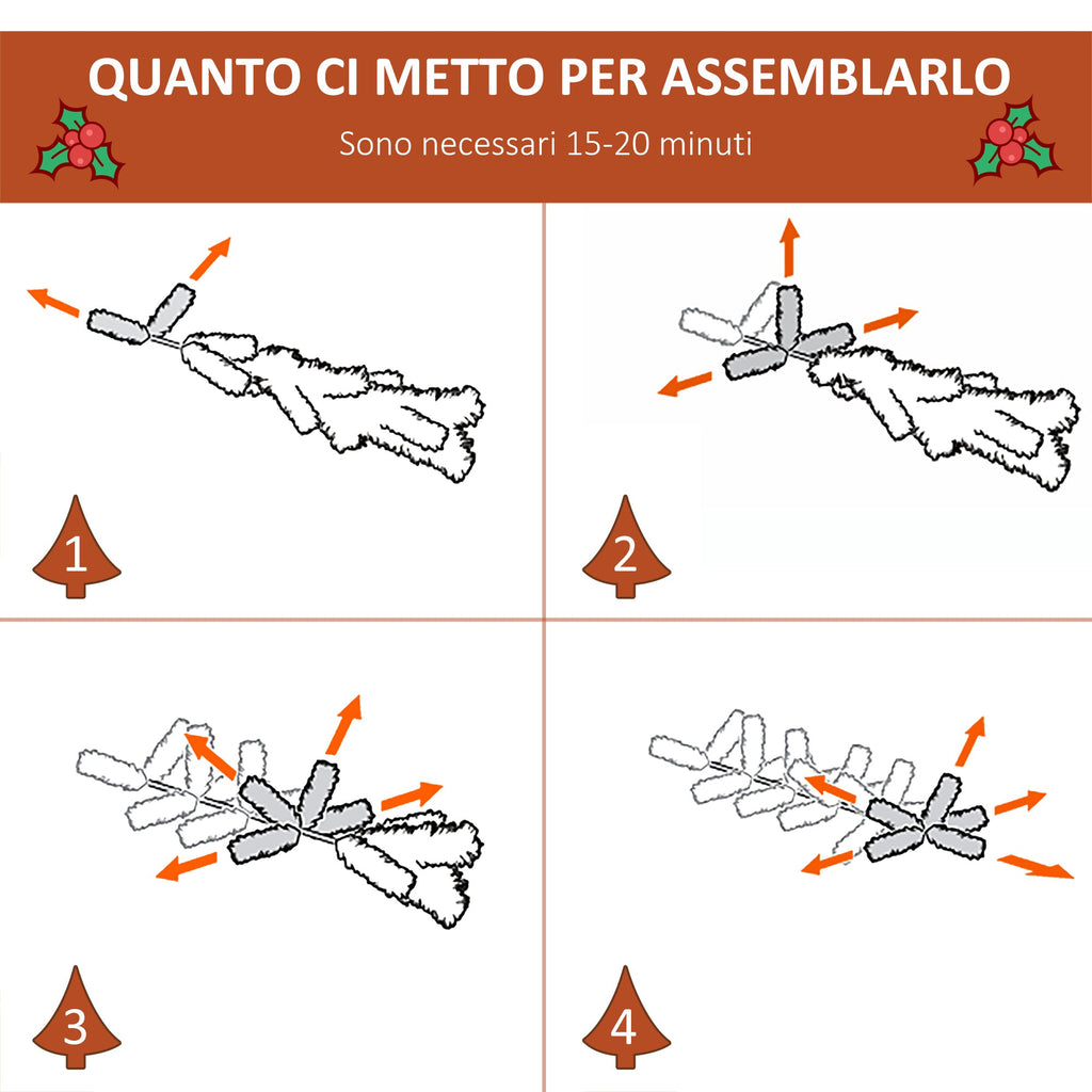 Easycomfort Albero di Natale Innevato 180cm with Bacche Rosse e Pigne Bianche, Base Rimovibile Pieghevole, 678 Rami, Verde