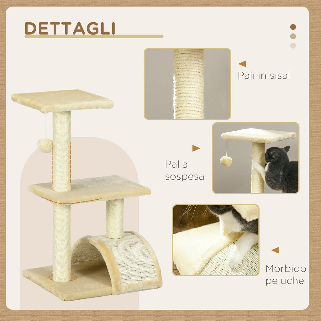EasyComfort 3‑laags krabpaal met pluche en sisal, 40x35x72 cm
