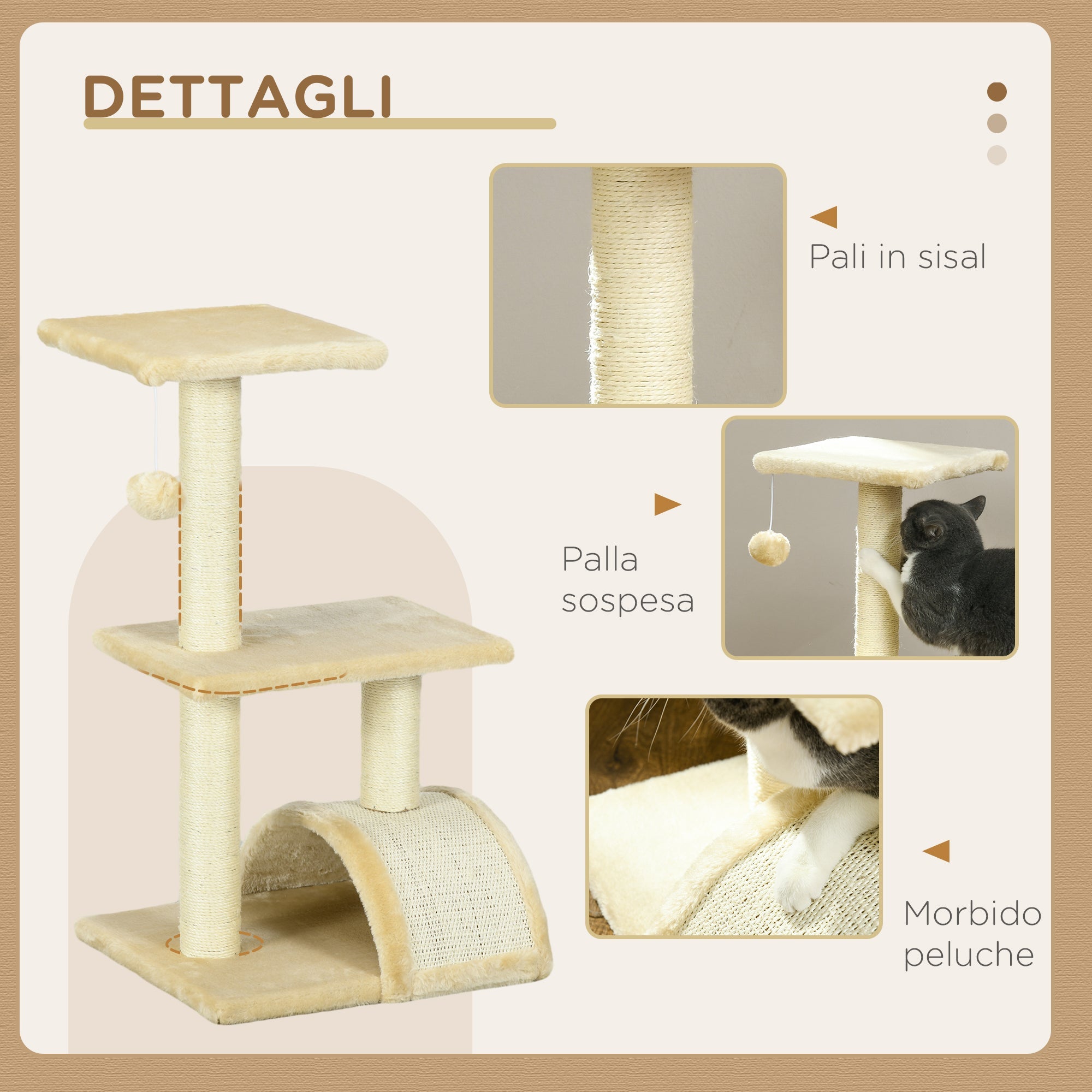EasyComfort 3‑laags krabpaal met pluche en sisal, 40x35x72 cm