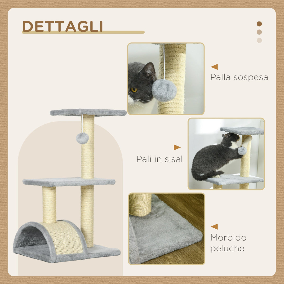 EasyComfort 3-laags krabpaal voor katten 40x35x72 cm, lichtgrijs