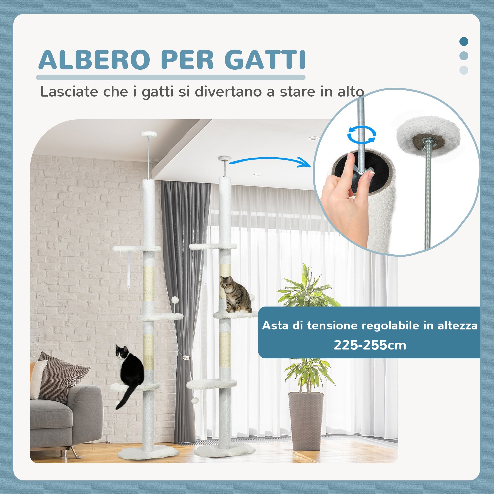 EasyComfort Plafond-kattenboom verstelbaar 225-255 cm, wit
