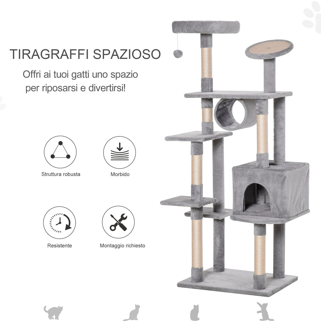 EasyComfort Albero 165 cm krabpaal voor katten, 5 platforms, max 4.5 kg
