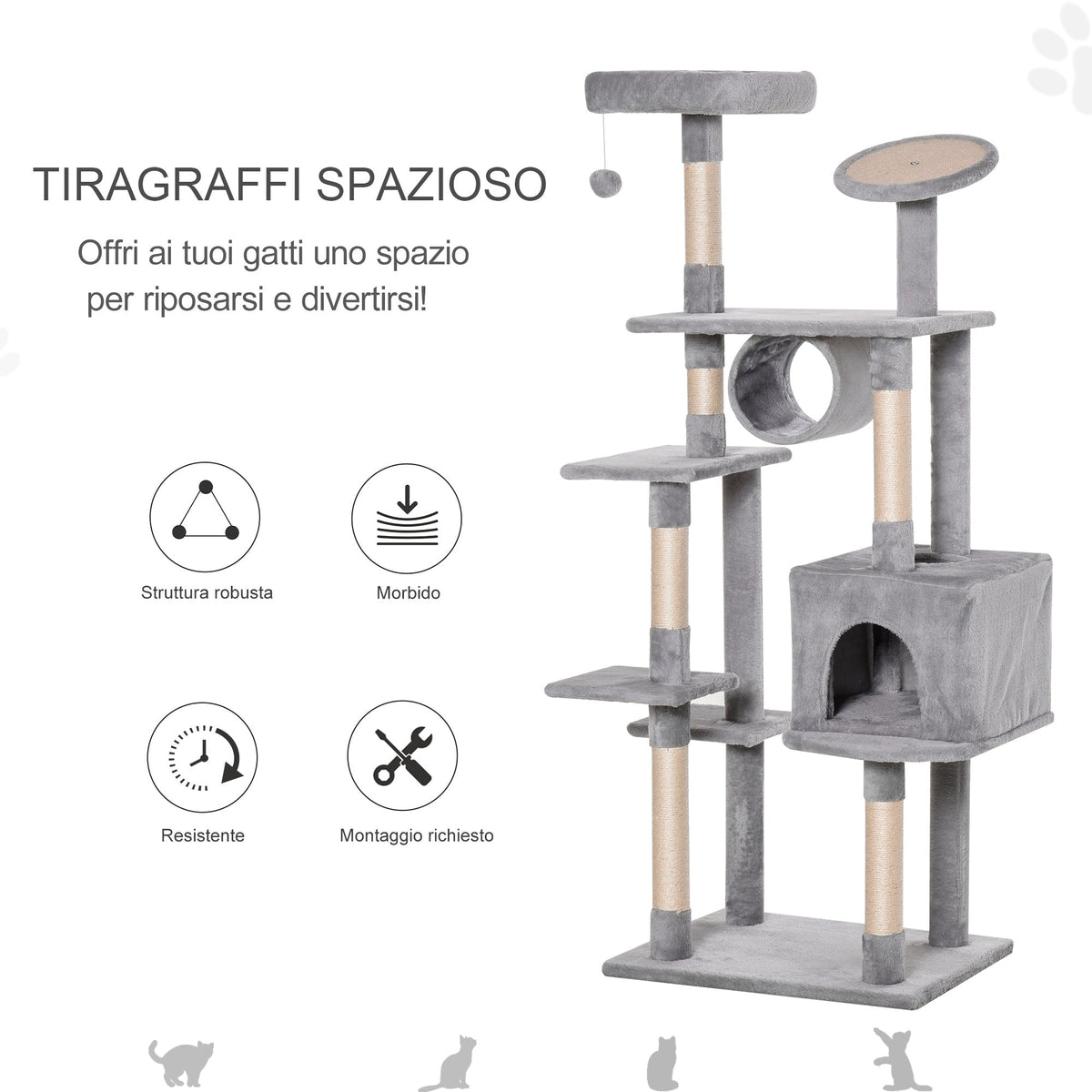 EasyComfort Albero 165 cm krabpaal voor katten, 5 platforms, max 4.5 kg