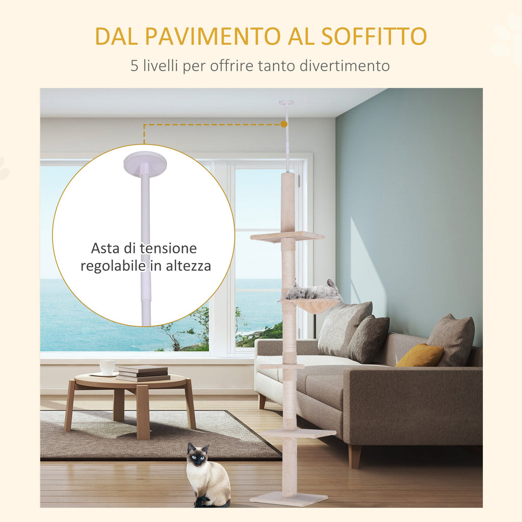 EasyComfort Krabpaal plafond met hangmat 40x34x230-260 cm, beige
