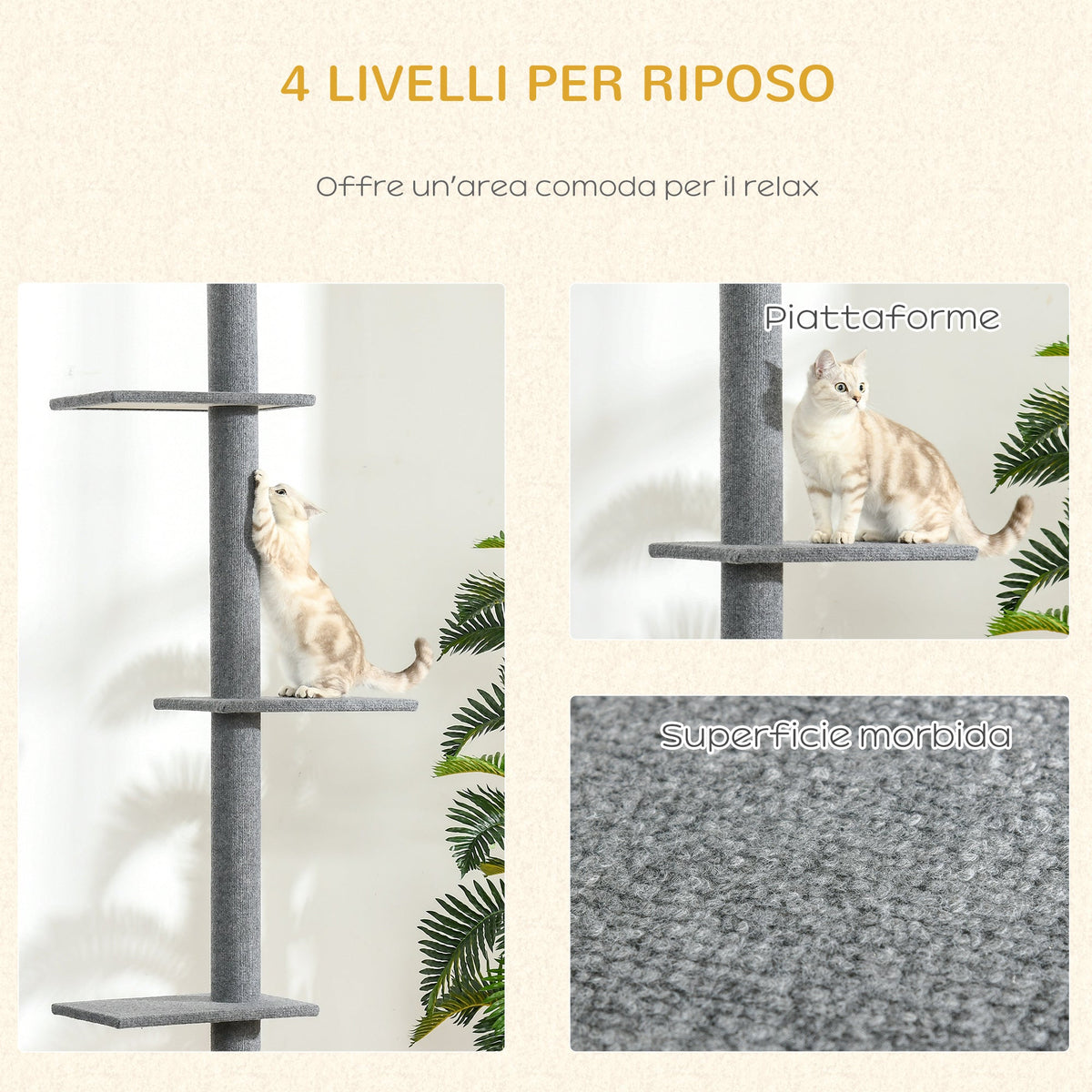 EasyComfort Kattenkrabpaal 4 niveaus verstelbaar 43x27x228-260cm