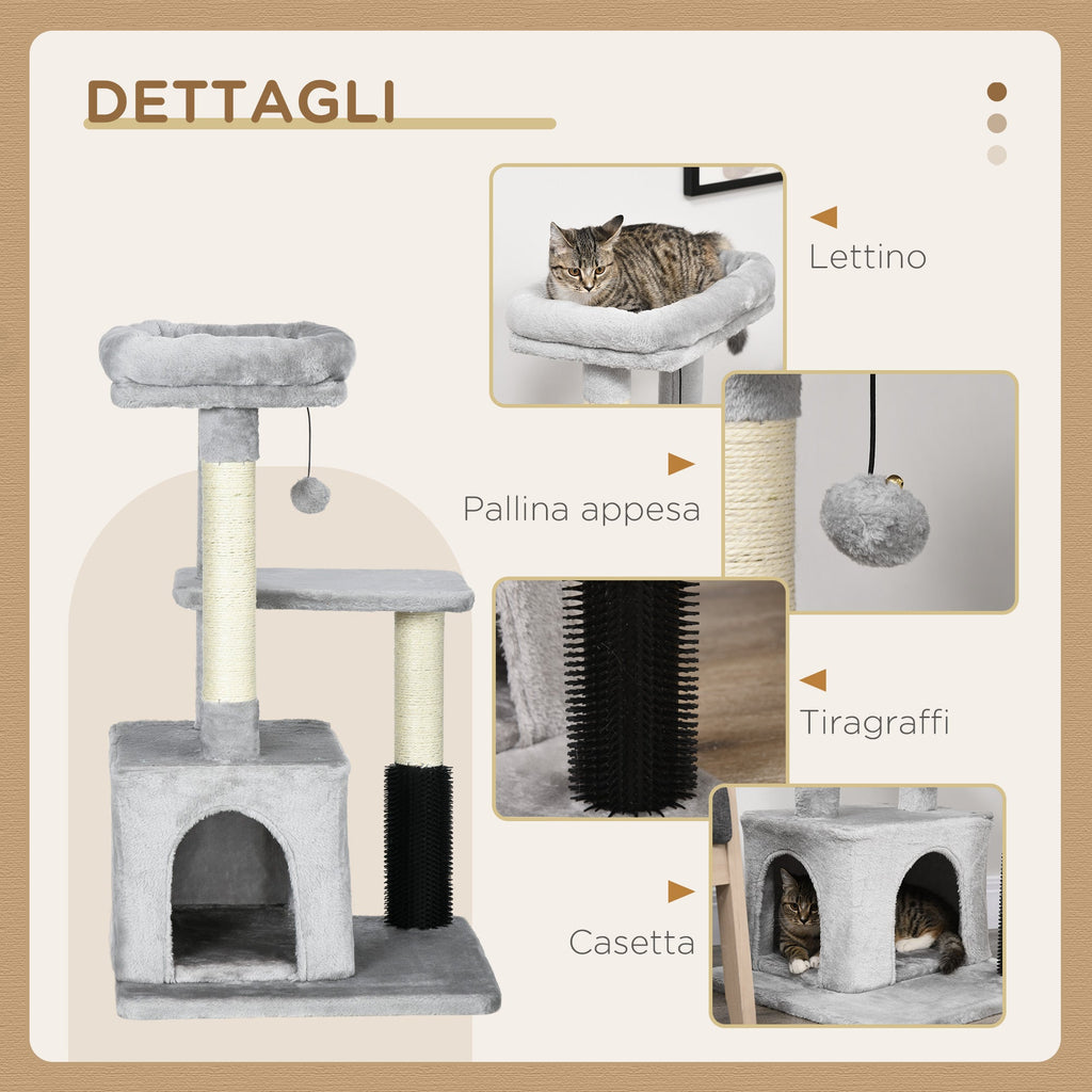 EasyComfort Albero Tiragraffi per Gatti Multilivello con Lettino e Casetta, Rivestimento in Peluche, Grigio