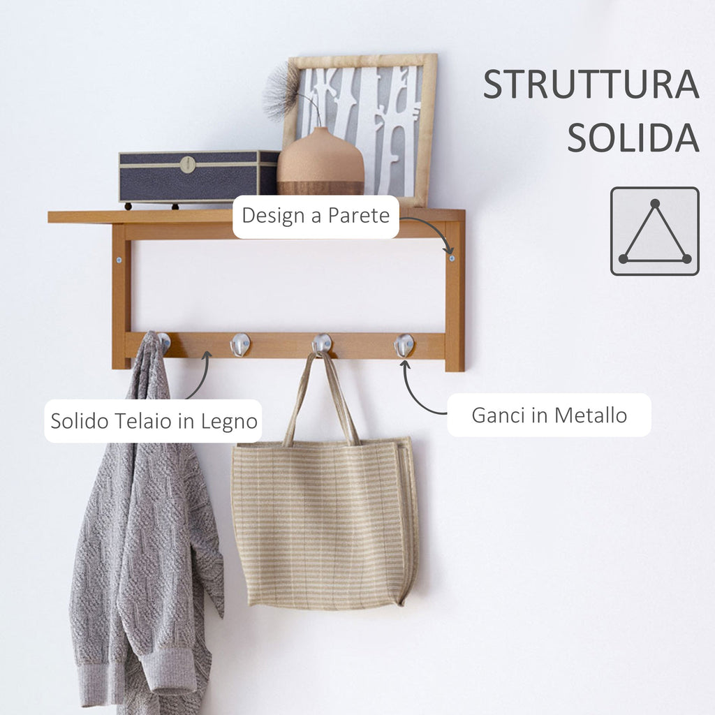 Easycomfort Appendiabiti with Mensola Attaccapanni wall-mounted with Ripiano Bambù 50 × 16 × 17.5cm