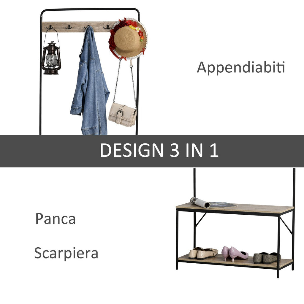 EasyComfort Kapstok met bank en schoenenrek, industrieel 80.5x30x170 cm