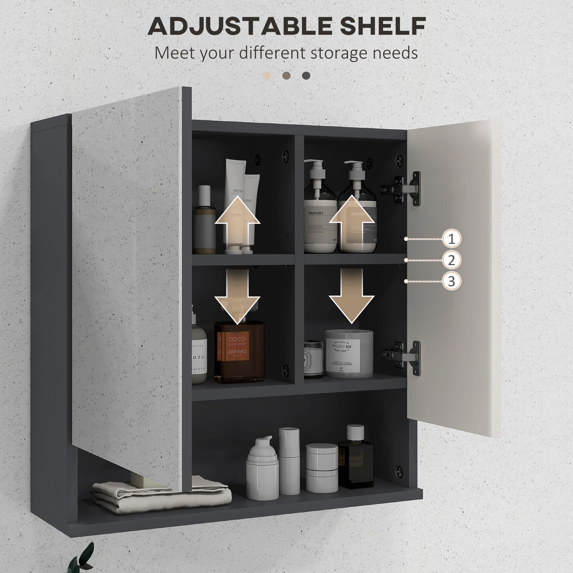 Easycomfort Armadietto with Specchiera Bagno a 2 Ante e Mensole Regolabili in Legno, 55x17x55cm, Grigio