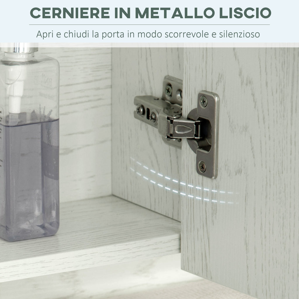 EasyComfort Armadietto Moderno da Bagno with Specchio a 4 Sezioni with Ripiani Regolabili, wall-mounted in Legno e Vetro, 90x15x75 cm, Grigio