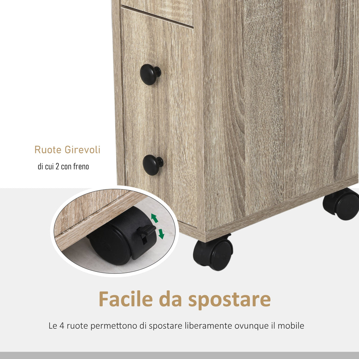 EasyComfort Kolomkast met wielen, 1 lade, 1 deur, 2 planken 18x30x68.5 cm