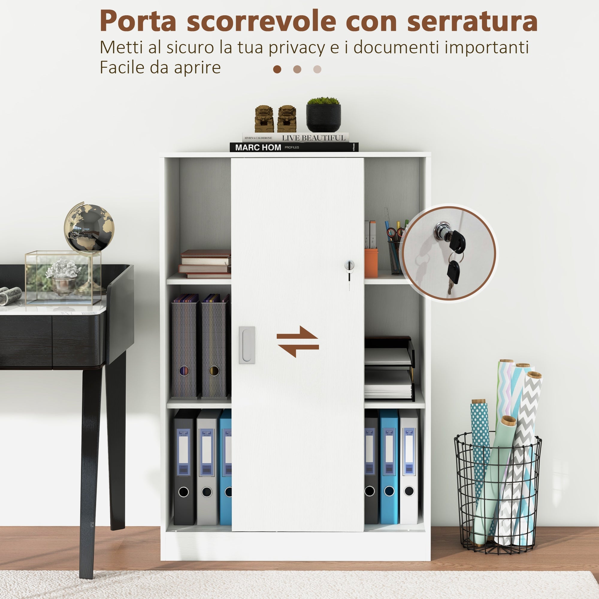 EasyComfort Armadietto da Ufficio a 3 Ripiani with 2 Chiavi di Sicurezza, in Truciolato, 80x40x120 cm, white