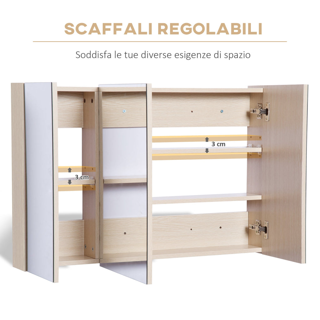Easycomfort Armadietto Pensile da Bagno wall-mounted with Specchio a 3 Ante e Ripiani Regolabili in Legno 90x60x13.5cm