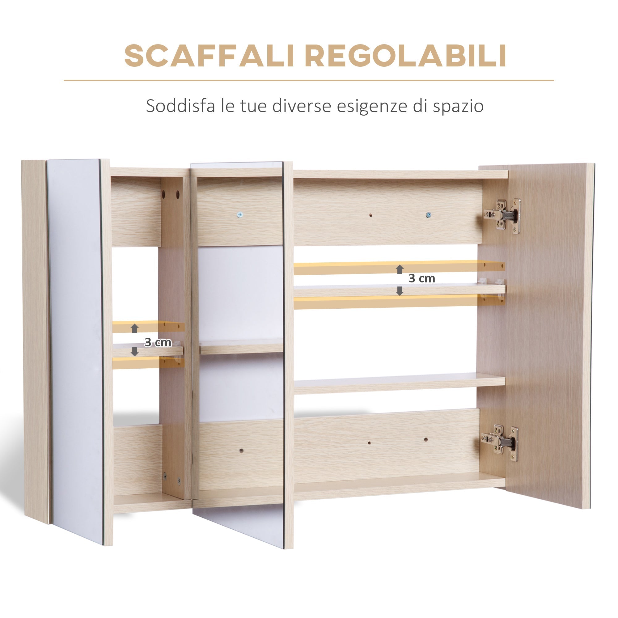Easycomfort Armadietto Pensile da Bagno wall-mounted with Specchio a 3 Ante e Ripiani Regolabili in Legno 90x60x13.5cm