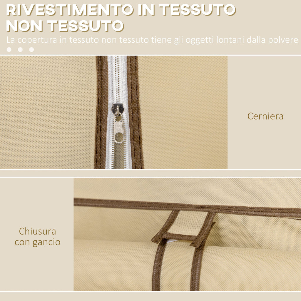 Easycomfort Armadio in Tessuto with 8 Ripiani e 2 Barre with Porta Avvolgibile, 125x46x162.5cm, Beige