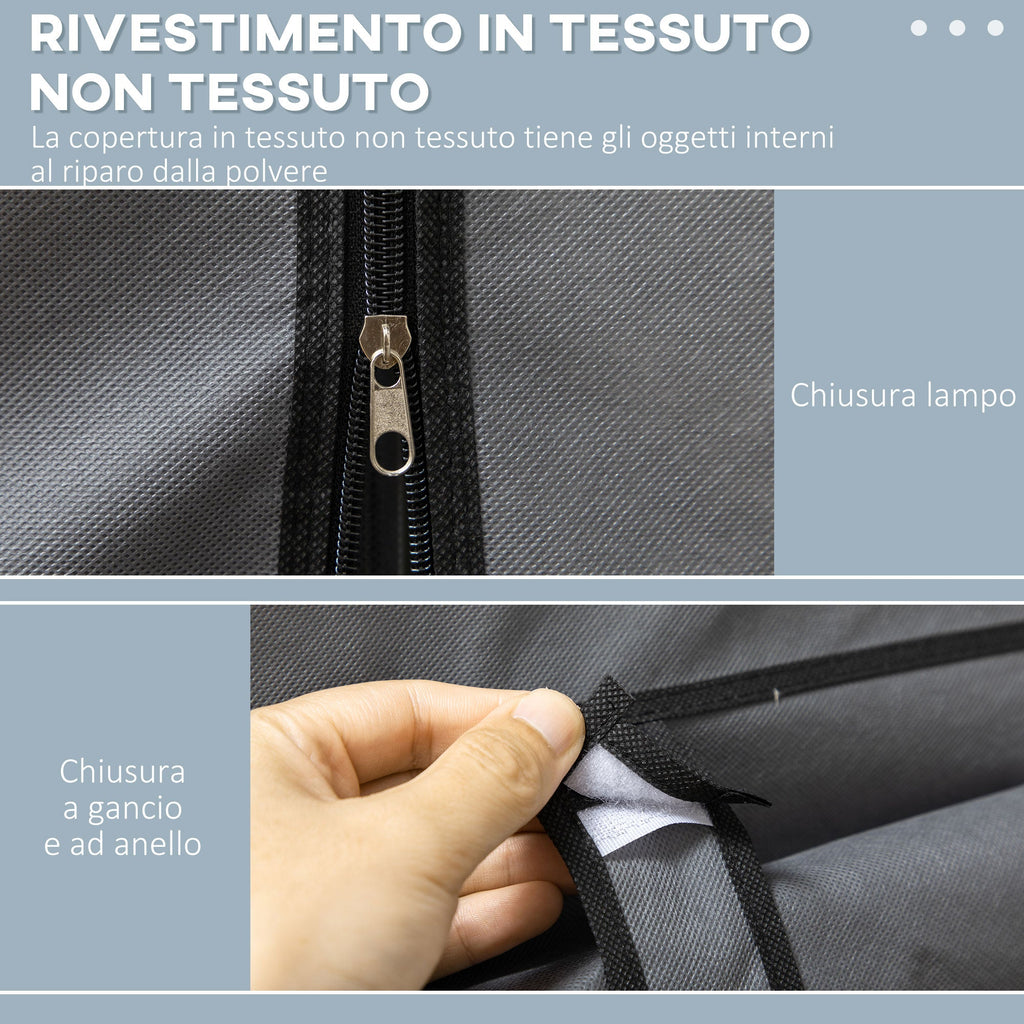 EasyComfort Armadio in Tessuto Pieghevole with Cassetti e Ante Avvolgibili with Zip, 125x43x162.5cm, Grigio Scuro