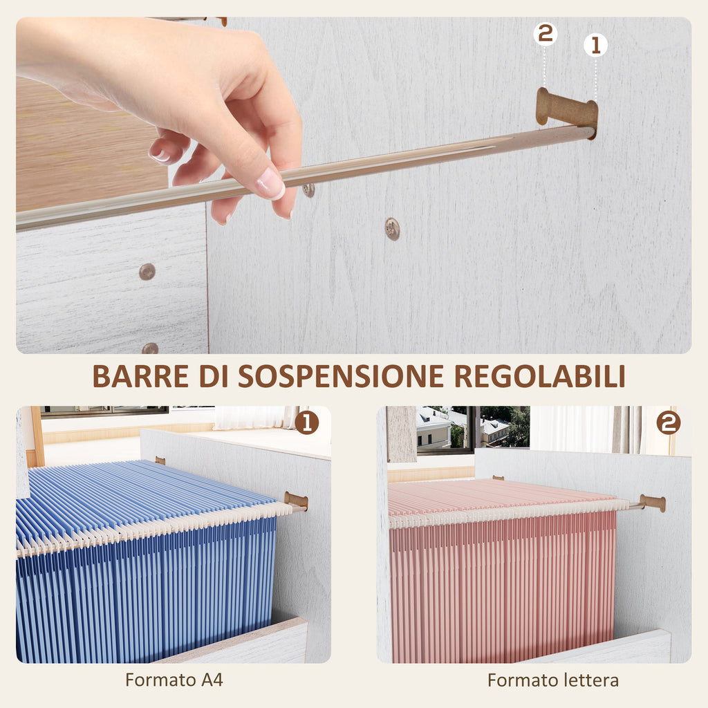 EasyComfort Armadio per Ufficio a 4 Cassetti con 2 Serrature e Barra Portadocumenti, in Legno, 40x42x130.8 cm, Bianco
