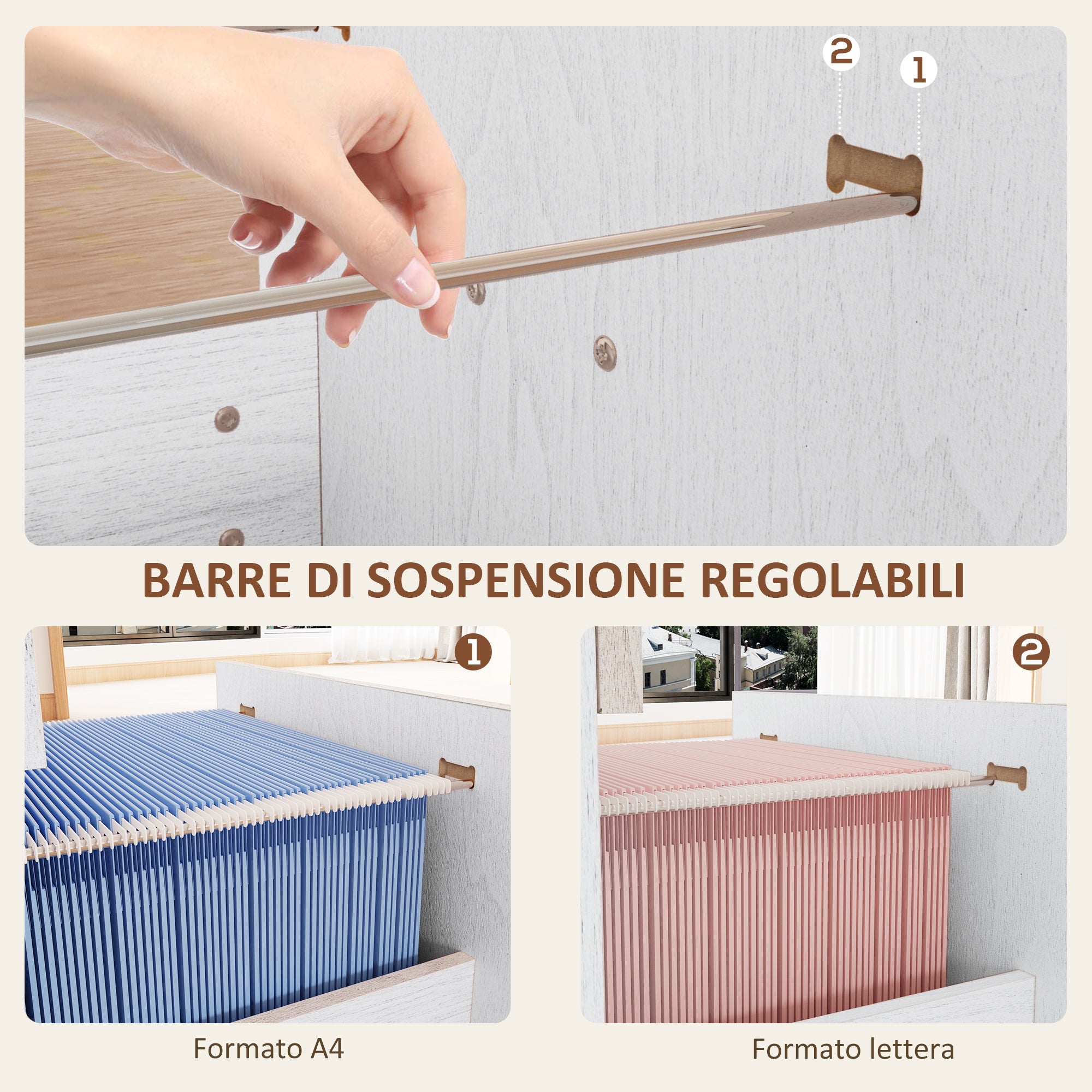 EasyComfort Armadio per Ufficio a 4 Cassetti con 2 Serrature e Barra Portadocumenti, in Legno, 40x42x130.8 cm, Bianco