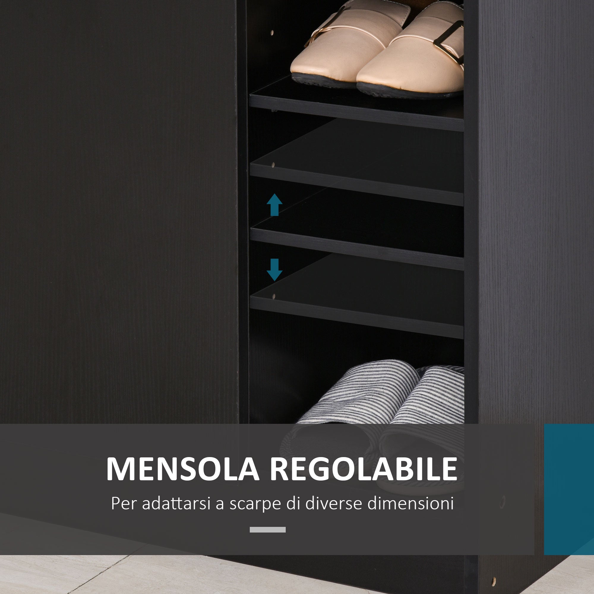 EasyComfort Armadio Scarpiera Salvaspazio Regolabile, Scarpiera Moderna in Legno per 12 Paia di Scarpe with 4 Ripiani Aperti, 83x30x90 cm, black