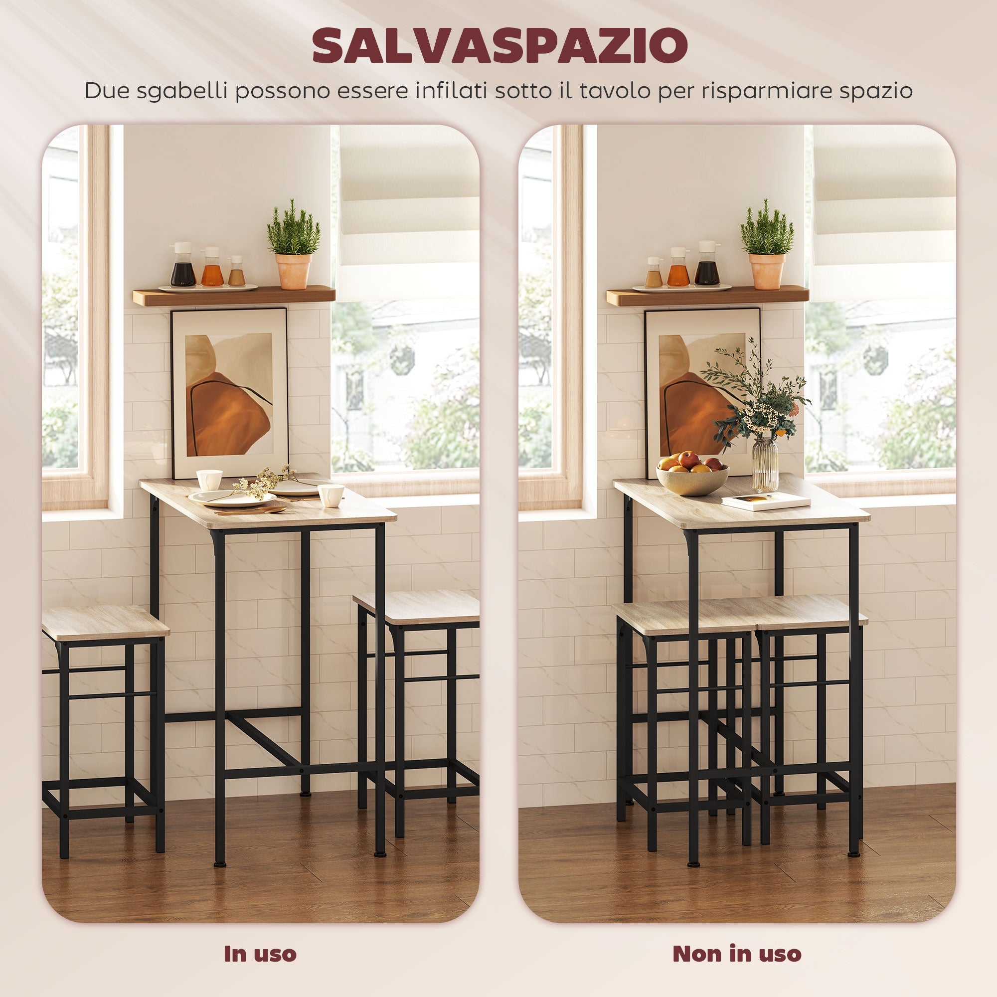 EasyComfort Arredamento Bar 3 Pezzi barset (tafel + 2 krukken) hout/staal