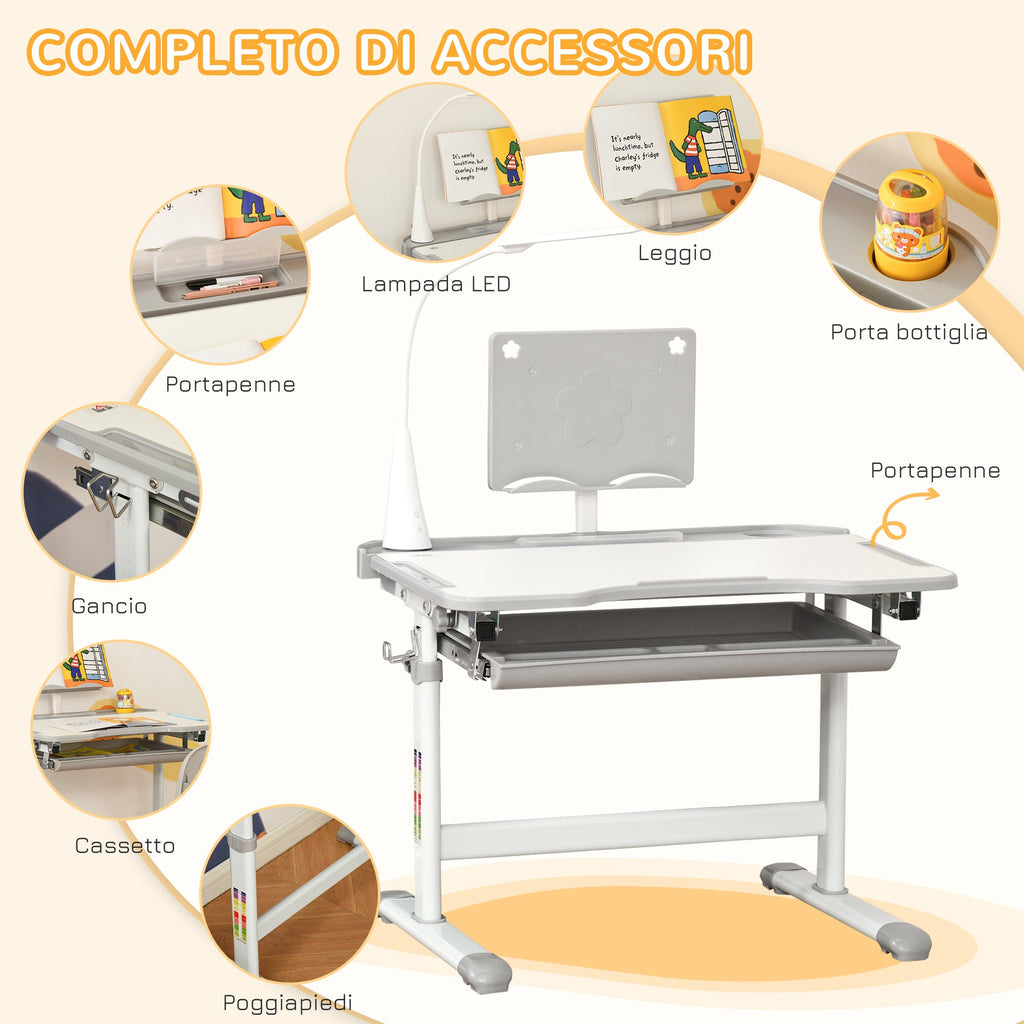 EasyComfort Banco Scuola kinderbureau set, verstelbaar, grijs
