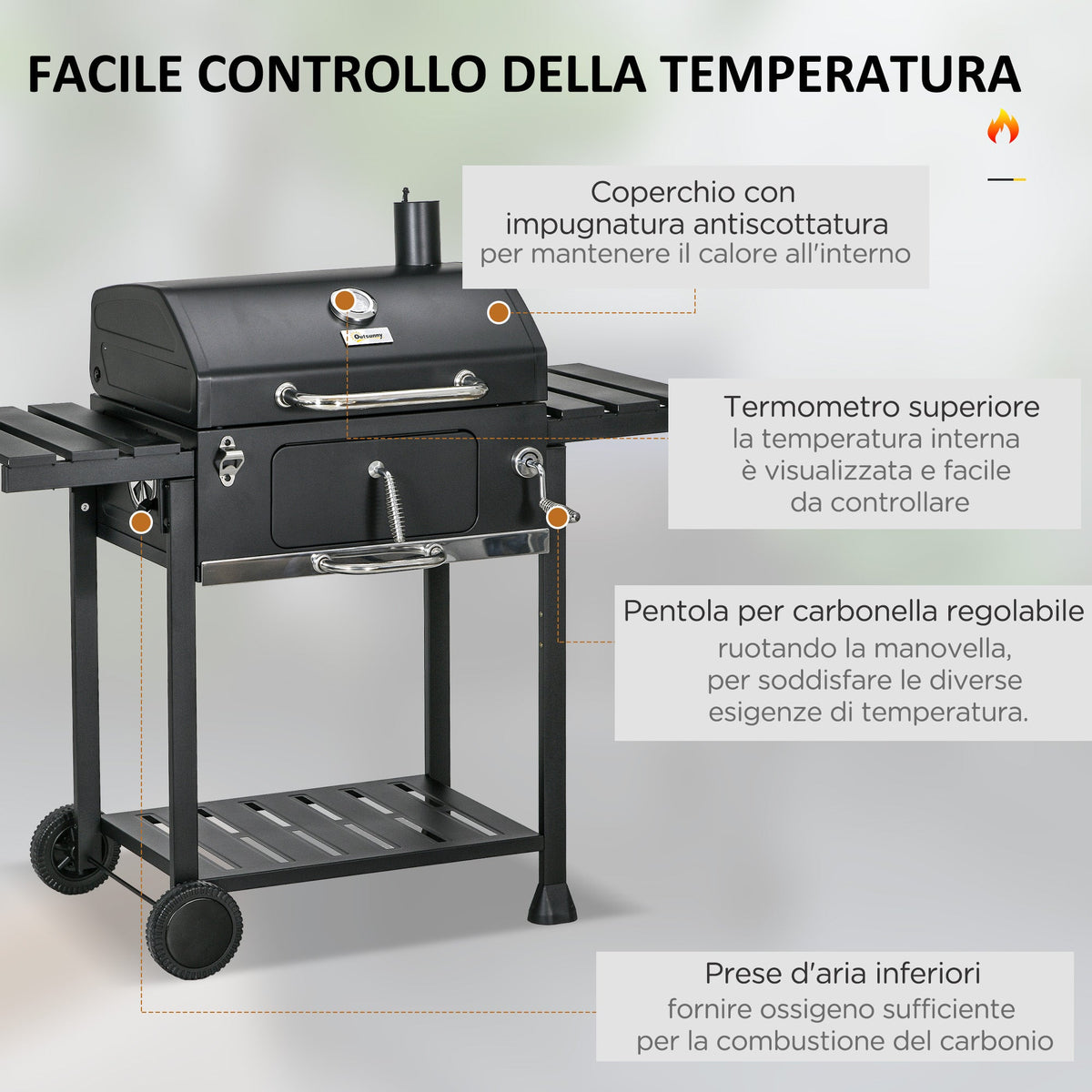EasyComfort Houtskoolbarbecue met deksel en thermometer