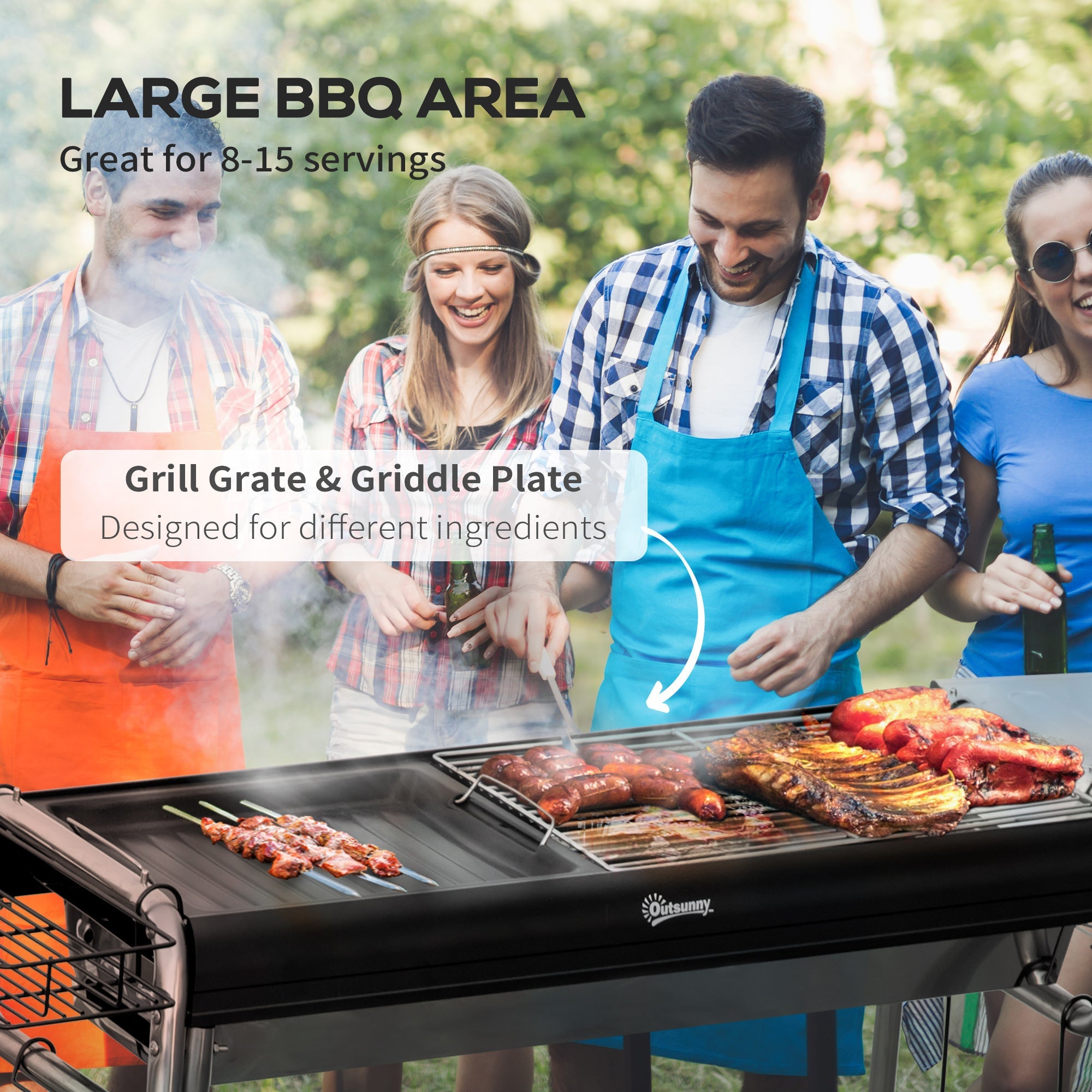 Easycomfort Barbecue a Carbonella with Griglia e Piastra di Cottura, Cestino e Ripiani, 96x61x72cm, black
