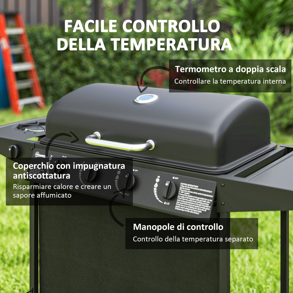 EasyComfort Gasbarbecue 4+1 branders met deksel en thermometer, 121x54x97 cm