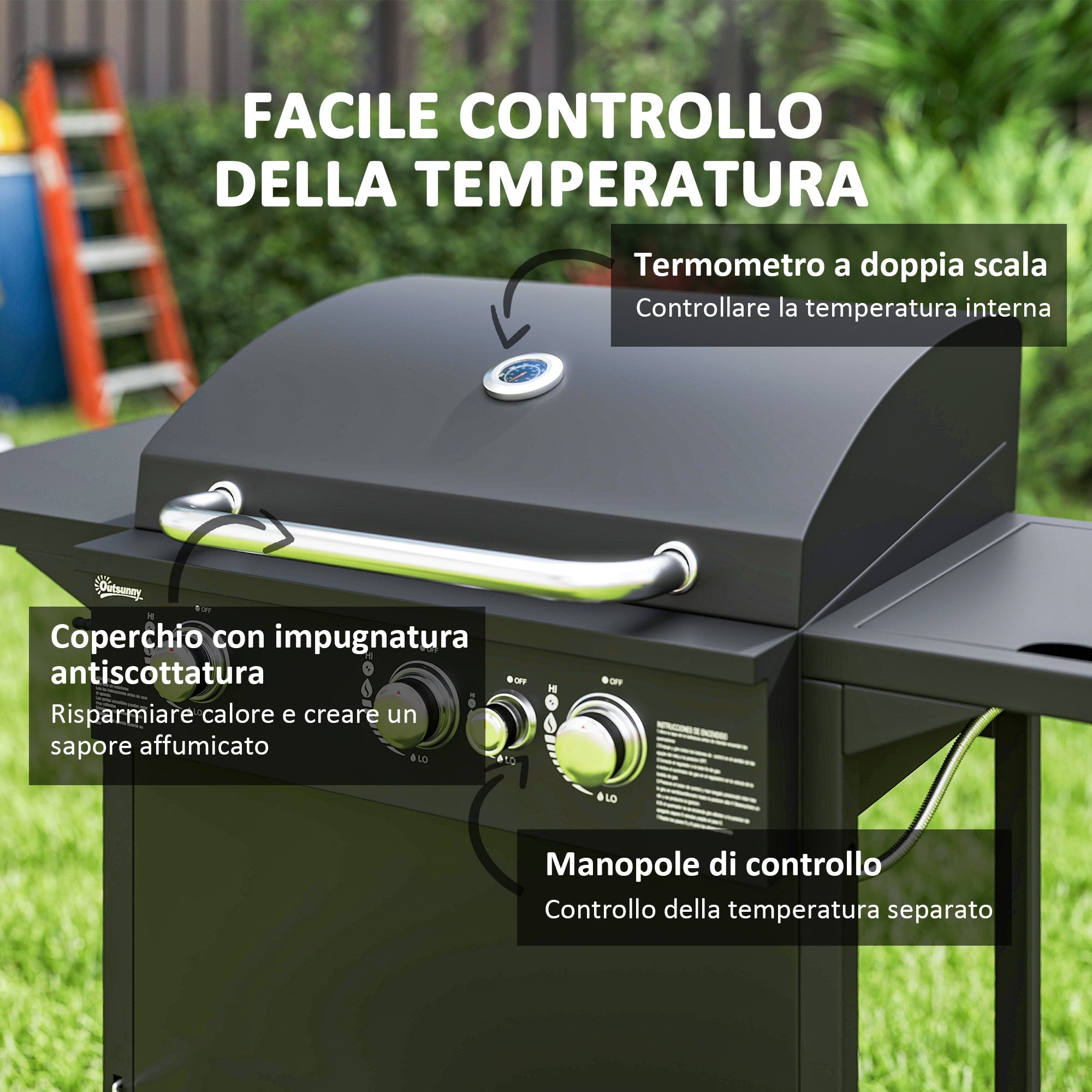 EasyComfort gasbarbecue met 2320 cm² grillvlak, zijbrander, zwart