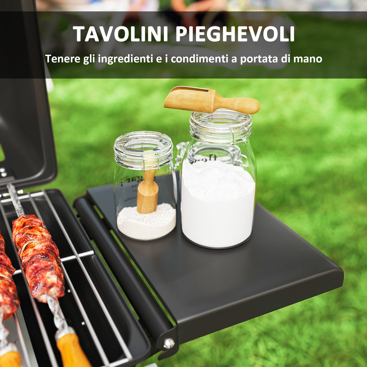 EasyComfort draagbare gasbarbecue 2 branders met zijtafels en thermometer