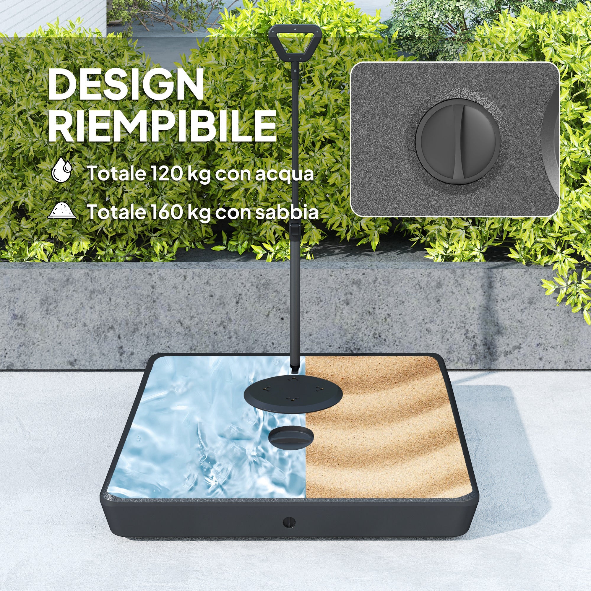 EasyComfort Basis voor zweefparasol HDPE, vulbaar tot 160 kg, 95x95x117 cm