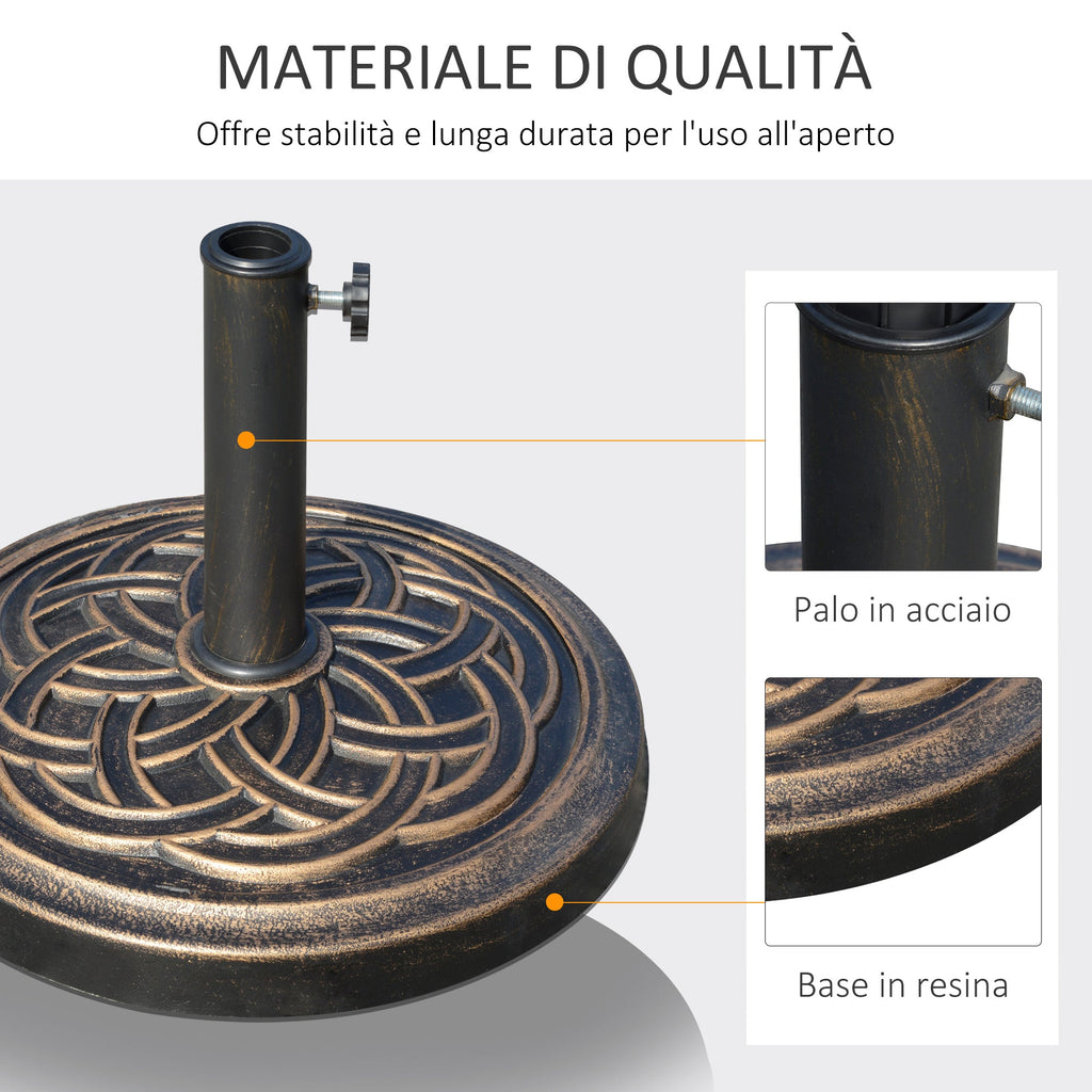 Easycomfort Base per Ombrellone Rotonda da 12kg in Resina with Decorazione, per Pali da 38mm e 48mm, Φ45x33cm, Bronzo