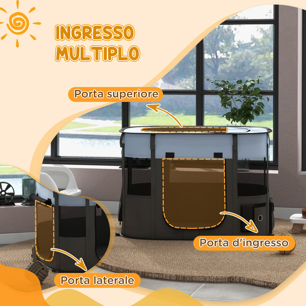 EasyComfort Box per Animali con 7 Finestre, 3 Porte e 2 Borse Portaoggetti, in Poliestere e Acciaio, 84x64x53 cm