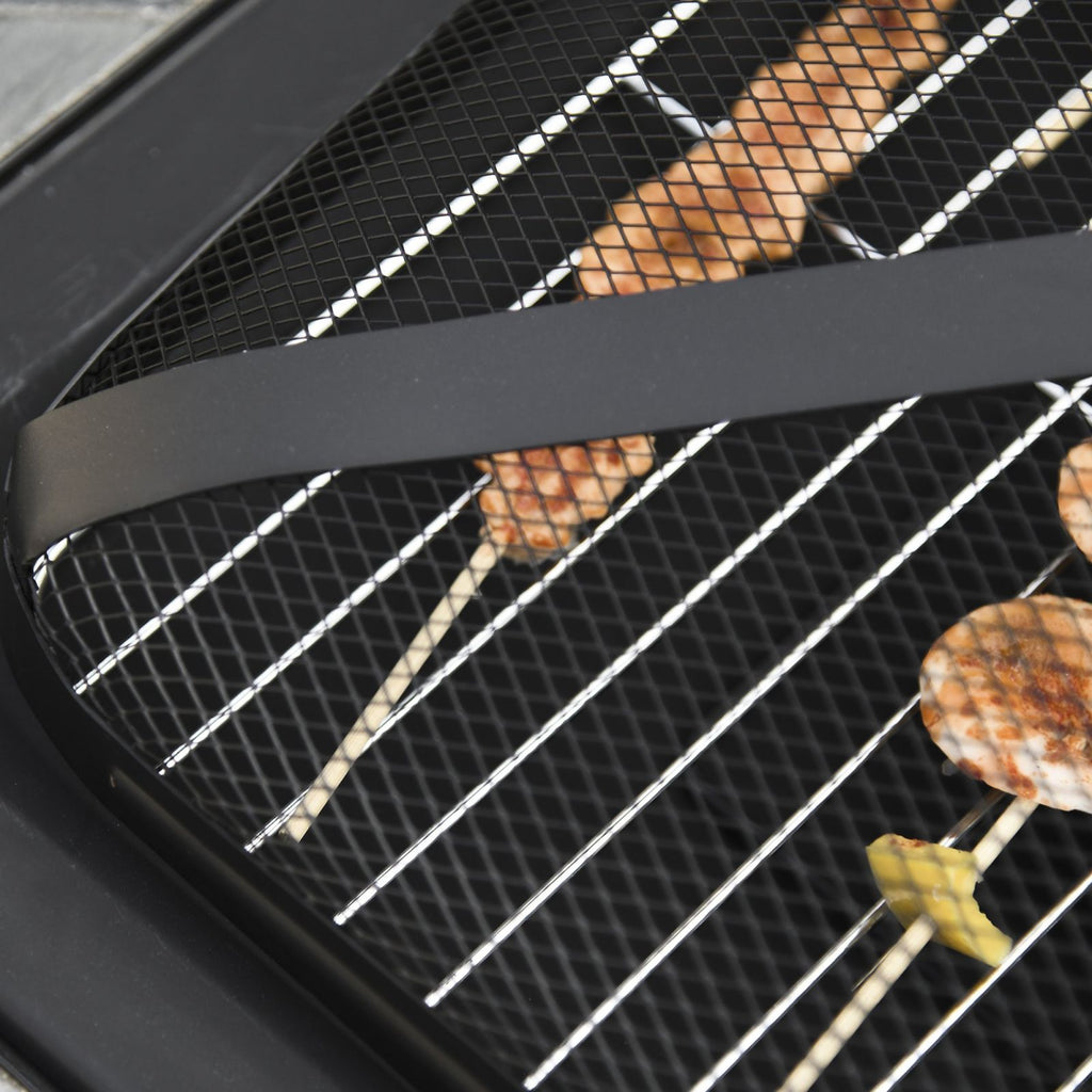 EASYCOMFORT Garden Brazier with Spark Arrestor Lid and Metal Barbecue Grill 76x76x47cm Black
