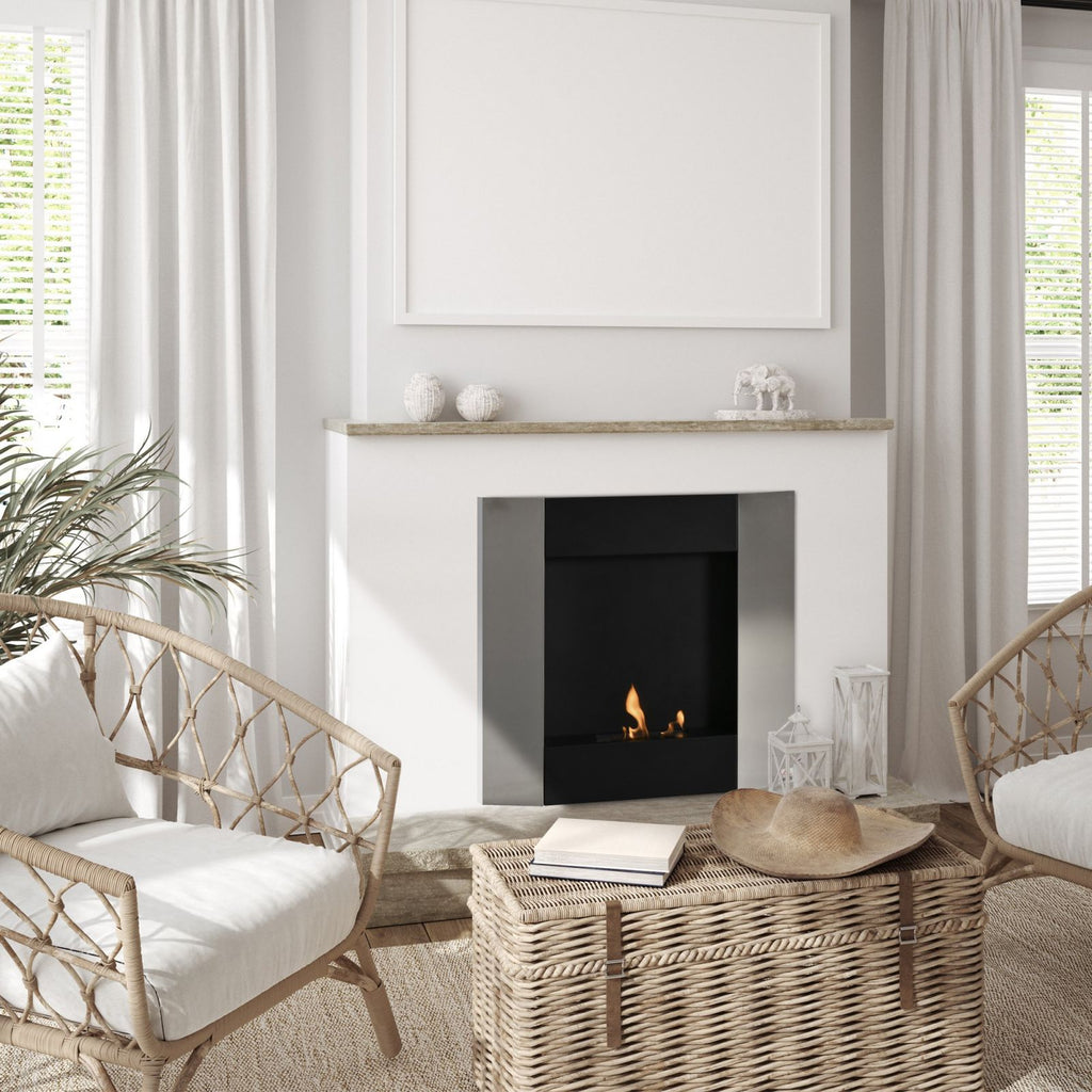 EASYCOMFORT Wall-Mounted Bioethanol Fireplace with 0.7L Tank and 20m² Coverage - Silver/Black