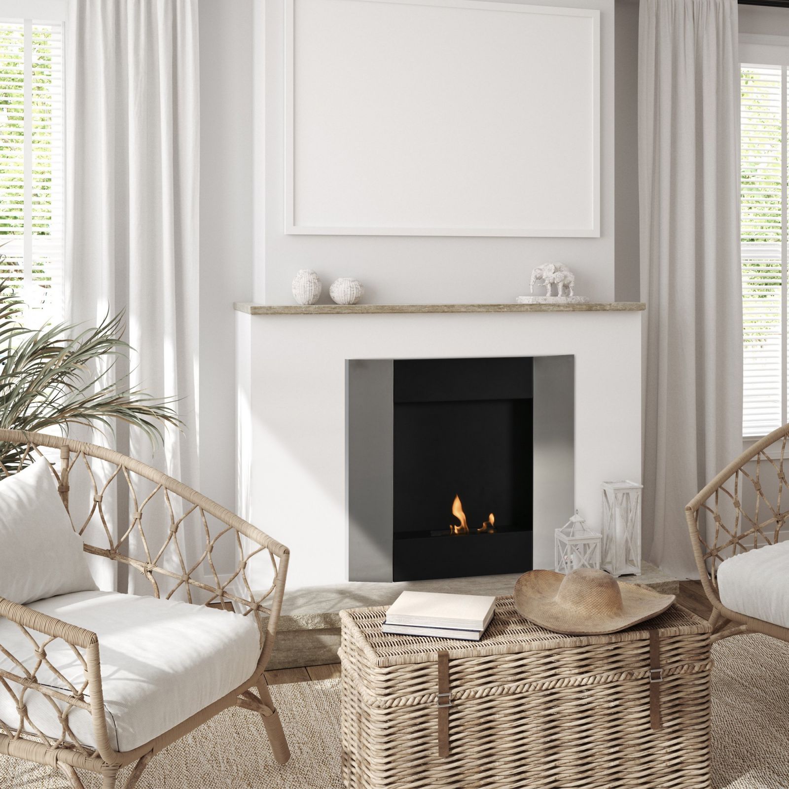 EASYCOMFORT Wall-Mounted Bioethanol Fireplace with 0.7L Tank and 20m² Coverage - Silver/Black