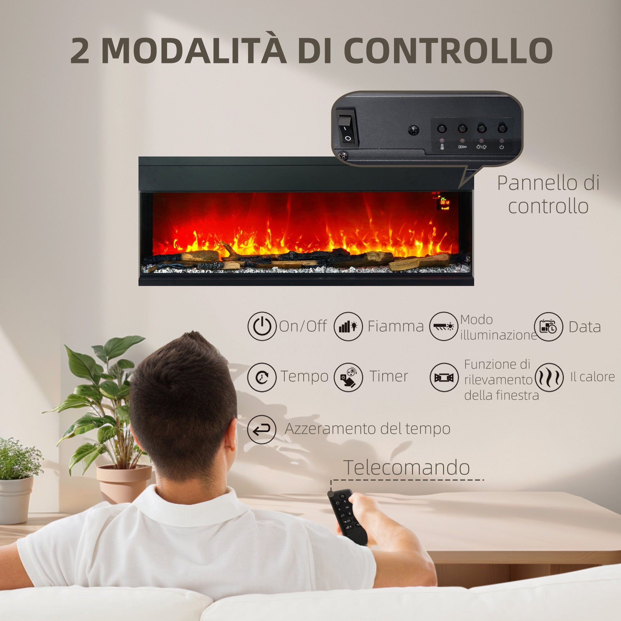 EasyComfort Camino Elettrico elektrische haard 1800W (wand/inbouw), tot 40°C, zwart