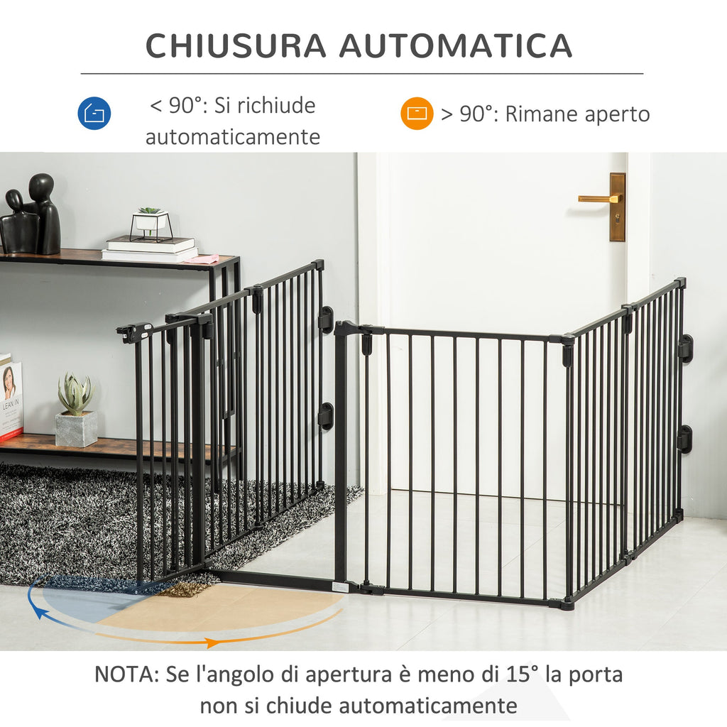 Easycomfort Cancelletto di Sicurezza Pieghevole 6 Sezioni, Cancellino Barriera per Cani in Acciaio, Sistema di Blocco e Chiusura Automatica, black