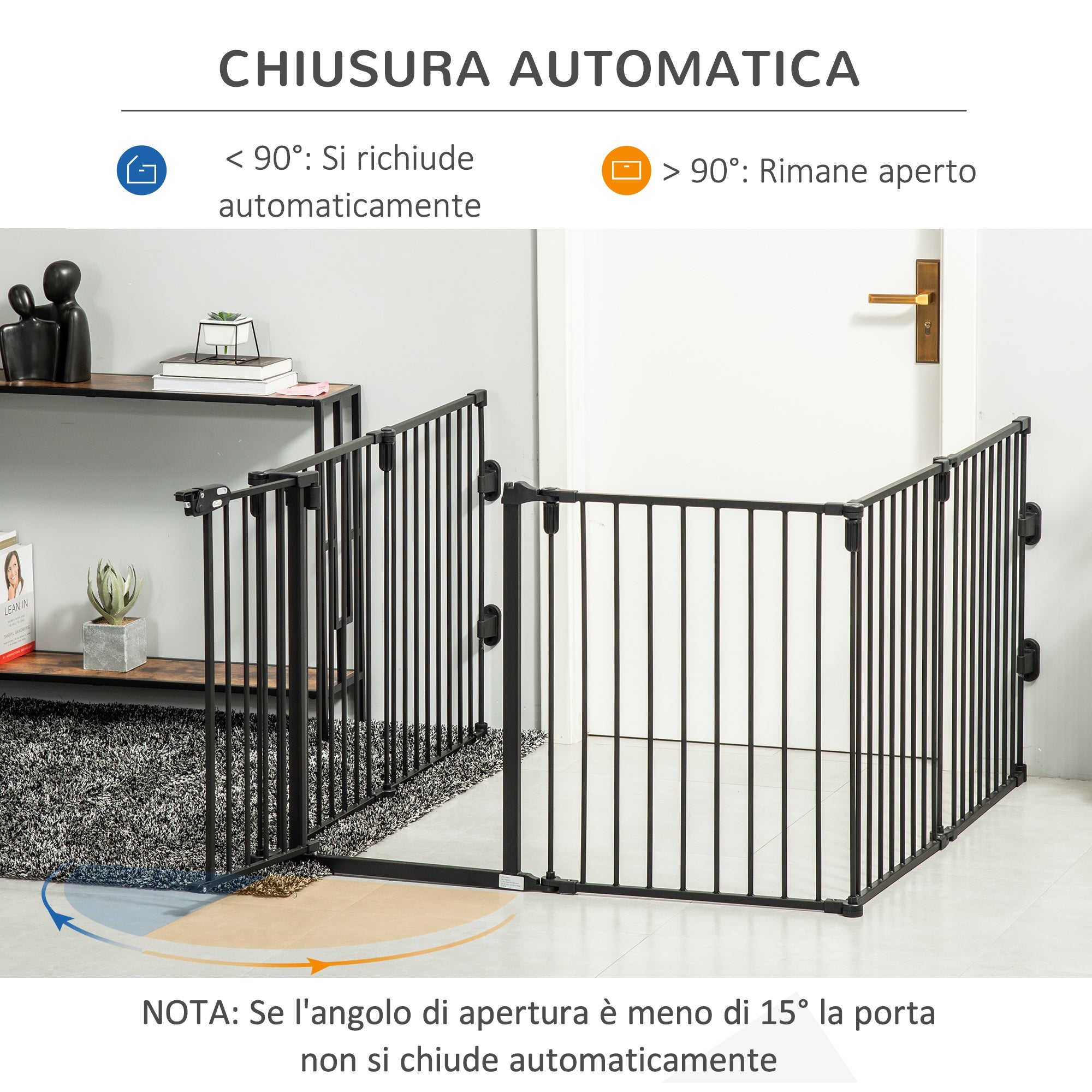 Easycomfort Cancelletto di Sicurezza Pieghevole 6 Sezioni, Cancellino Barriera per Cani in Acciaio, Sistema di Blocco e Chiusura Automatica, black