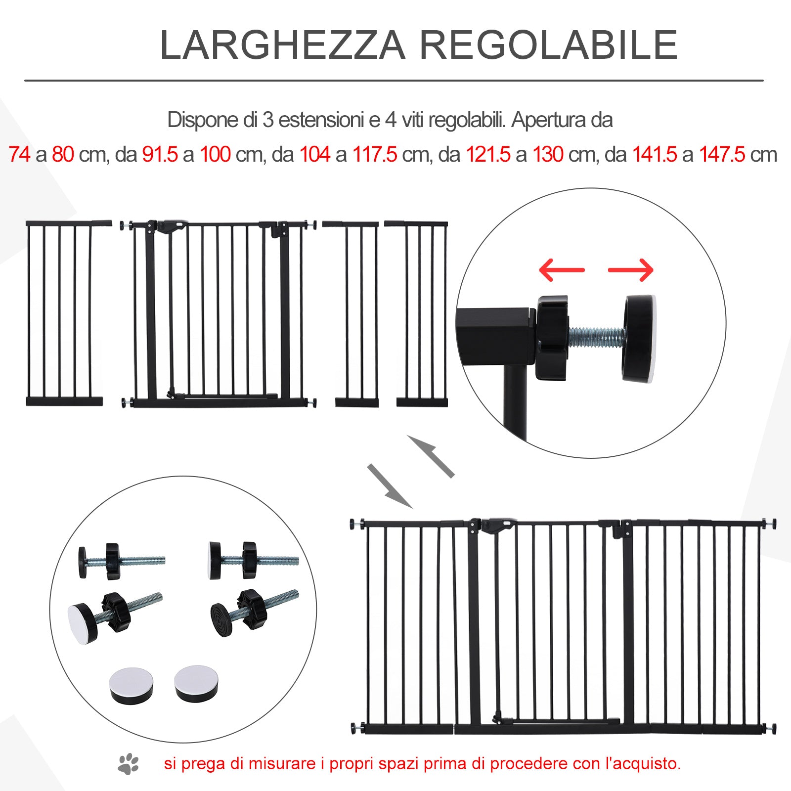 EASYCOMFORT Dog Gate 3 Extensions up to 152.3cm Automatic Closing