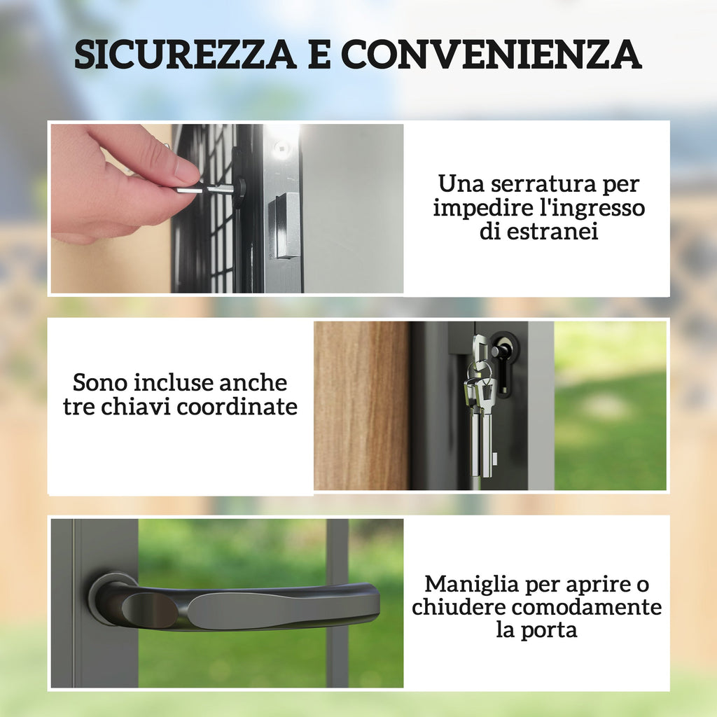 EasyComfort Cancello Giardino a 2 Paletti con Maniglia, Lucchetto e 3 Chiavi, in Acciaio Zincato, 105x204 cm, Nero