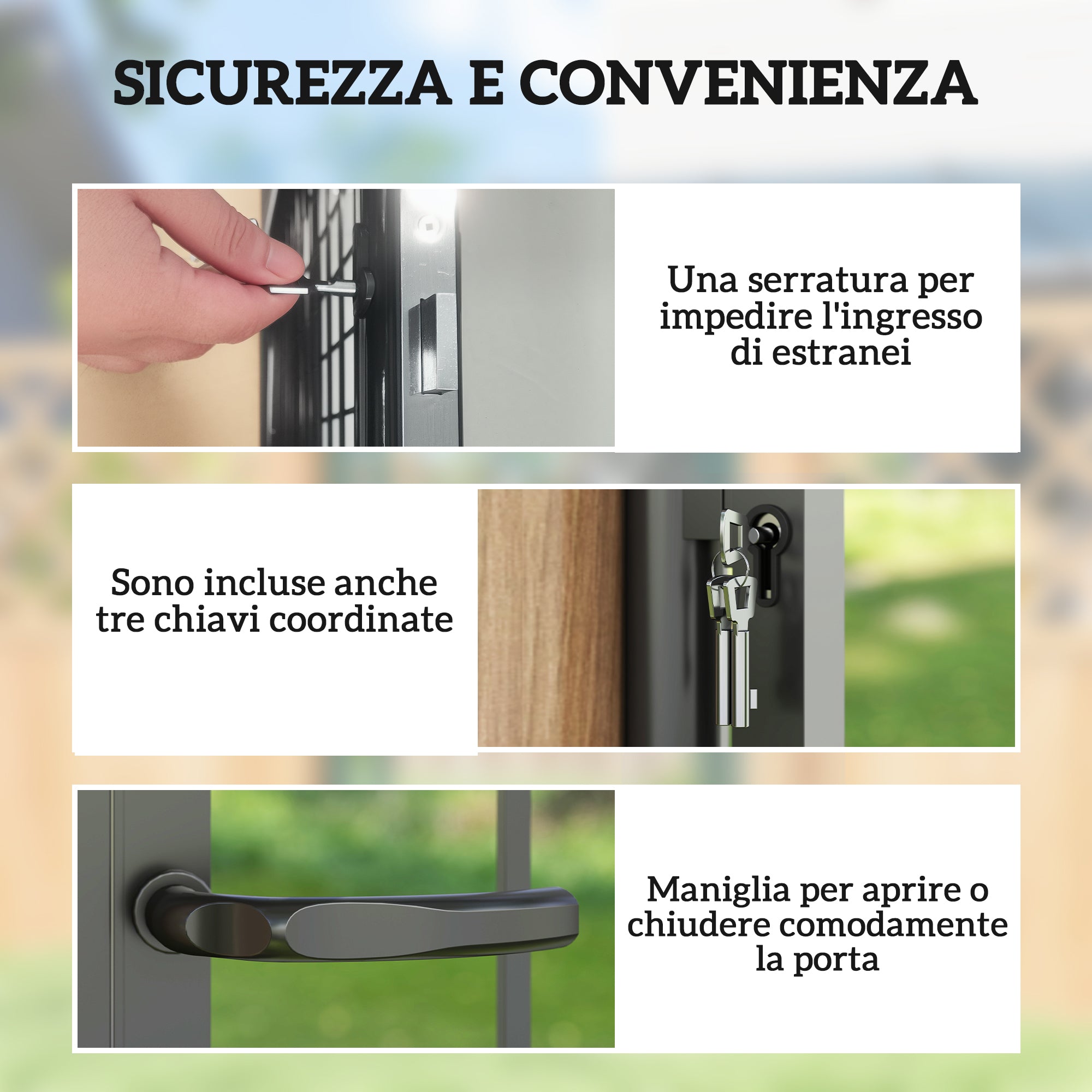 EasyComfort Cancello Giardino a 2 Paletti con Maniglia, Lucchetto e 3 Chiavi, in Acciaio Zincato, 105x204 cm, Nero