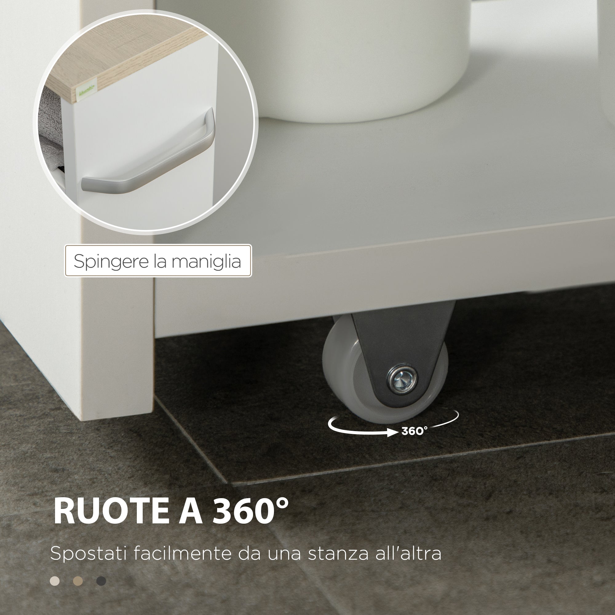 Easycomfort Carrello Bagno Salvaspazio a 3 Ripiani with Rotelle e Maniglia in Legno, 48x15x80cm, white