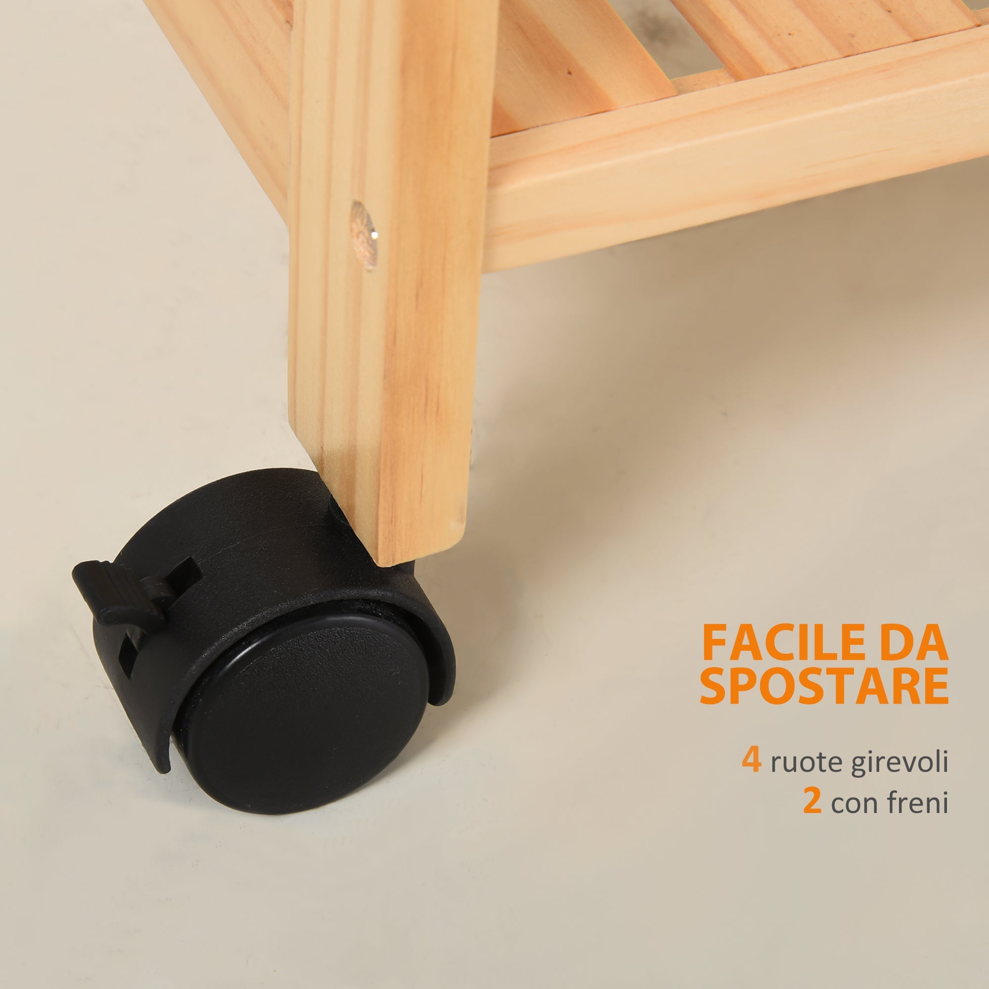 Easycomfort Carrello da Cucina a 4 Livelli in MDF e Legno di Pino with 4 Ruote Girevoli, 40x30x76 cm, white e Marrone