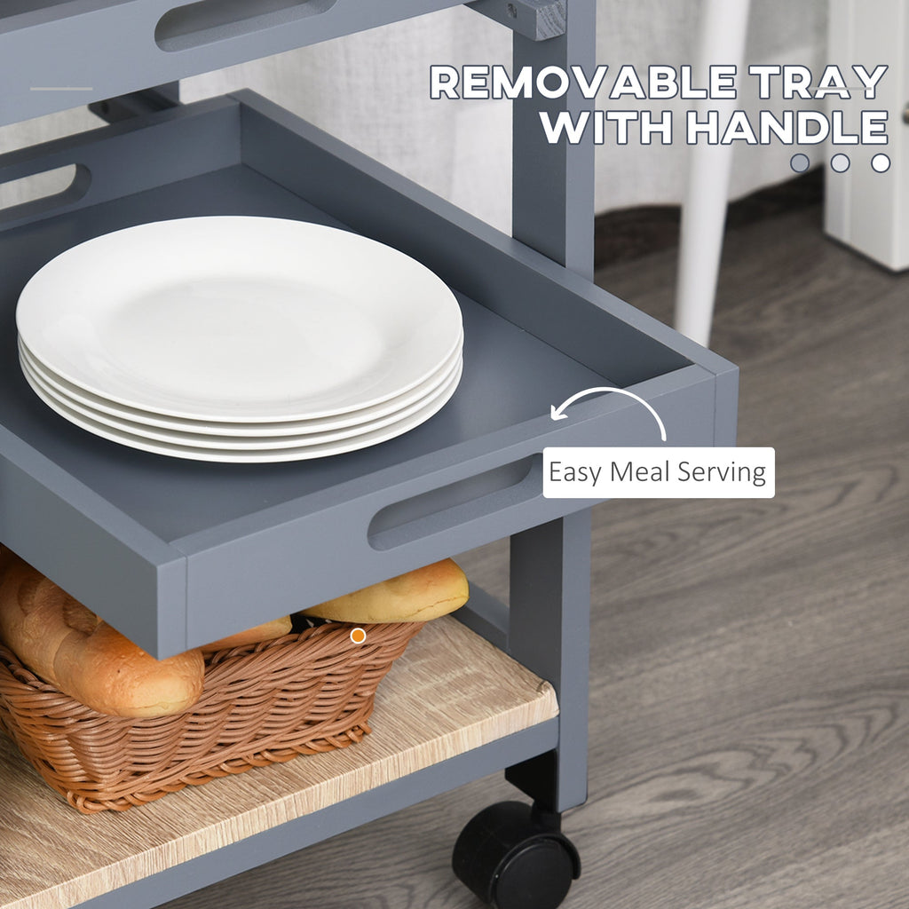 Easycomfort Carrello da Cucina with Cassetto, 2 Vassoi Estraibili e Ripiano Fisso, in Legno di Pino e MDF, 37x37x76 cm