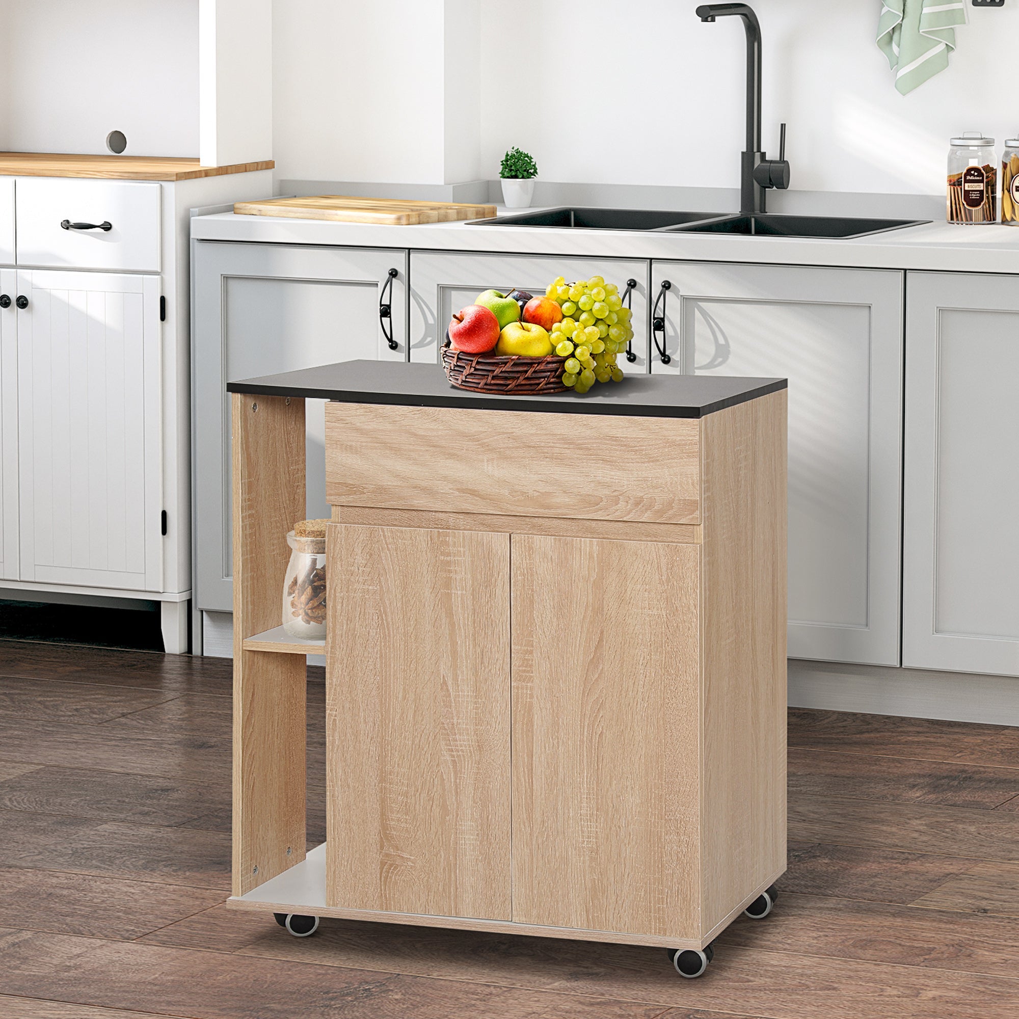 Easycomfort Carrello da Cucina with Ruote, Carrello Cucina with Cassetti Armadietto in Legno Truciolato 78x39.5x88.5cm