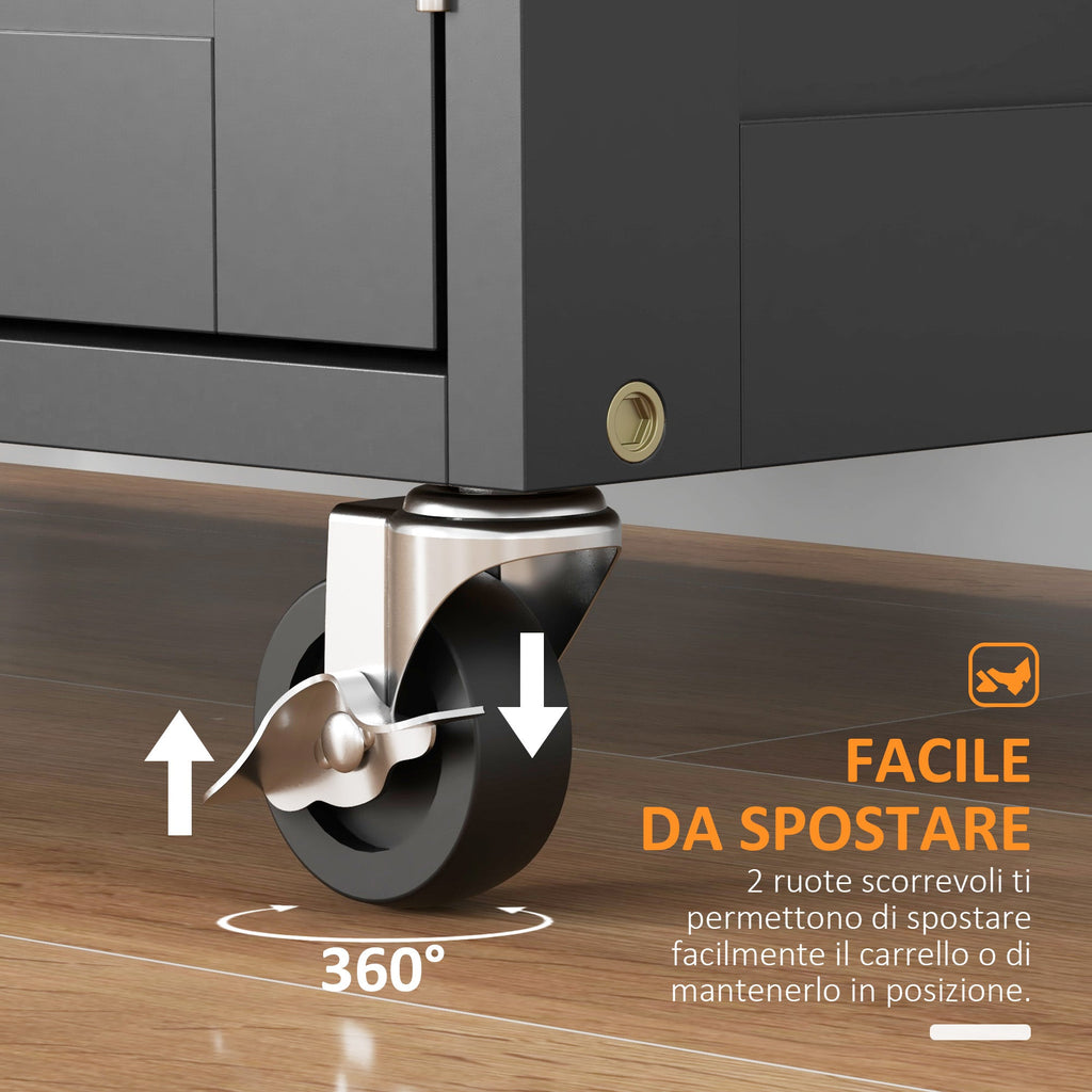 EasyComfort Carrello da Cucina in Legno with Portabottiglie, 3 Ante e Cassetto, 67x37x87 cm, black e Rovere