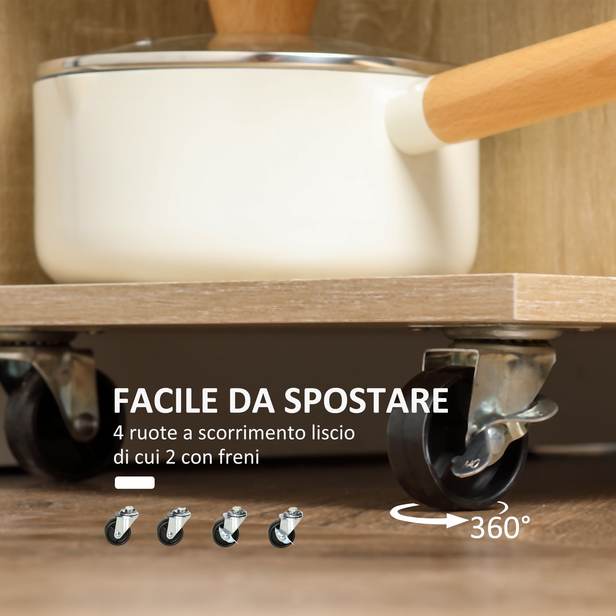 Easycomfort Carrello da Cucina Portavivande with Cassetto, Ripiani e Armadietto in Legno, Acciaio e Vetro, 65x39x80cm