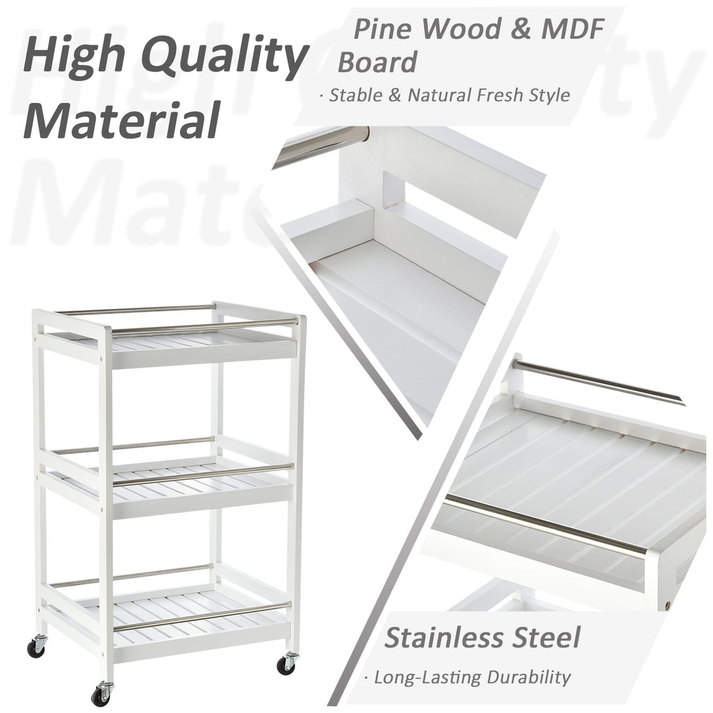Easycomfort Carrello da Cucina Portavivande in Legno with 3 Ripiani e Ruote, 45x38x78cm, white
